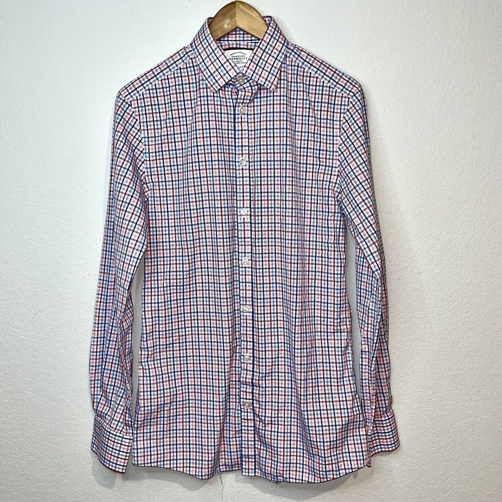 Charles Tyrwhitt Mens Medium extra slim fit plaid Button Shirt office attire